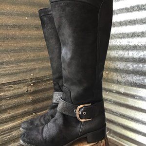 Joan & David Black Mid-calf texture leather boots